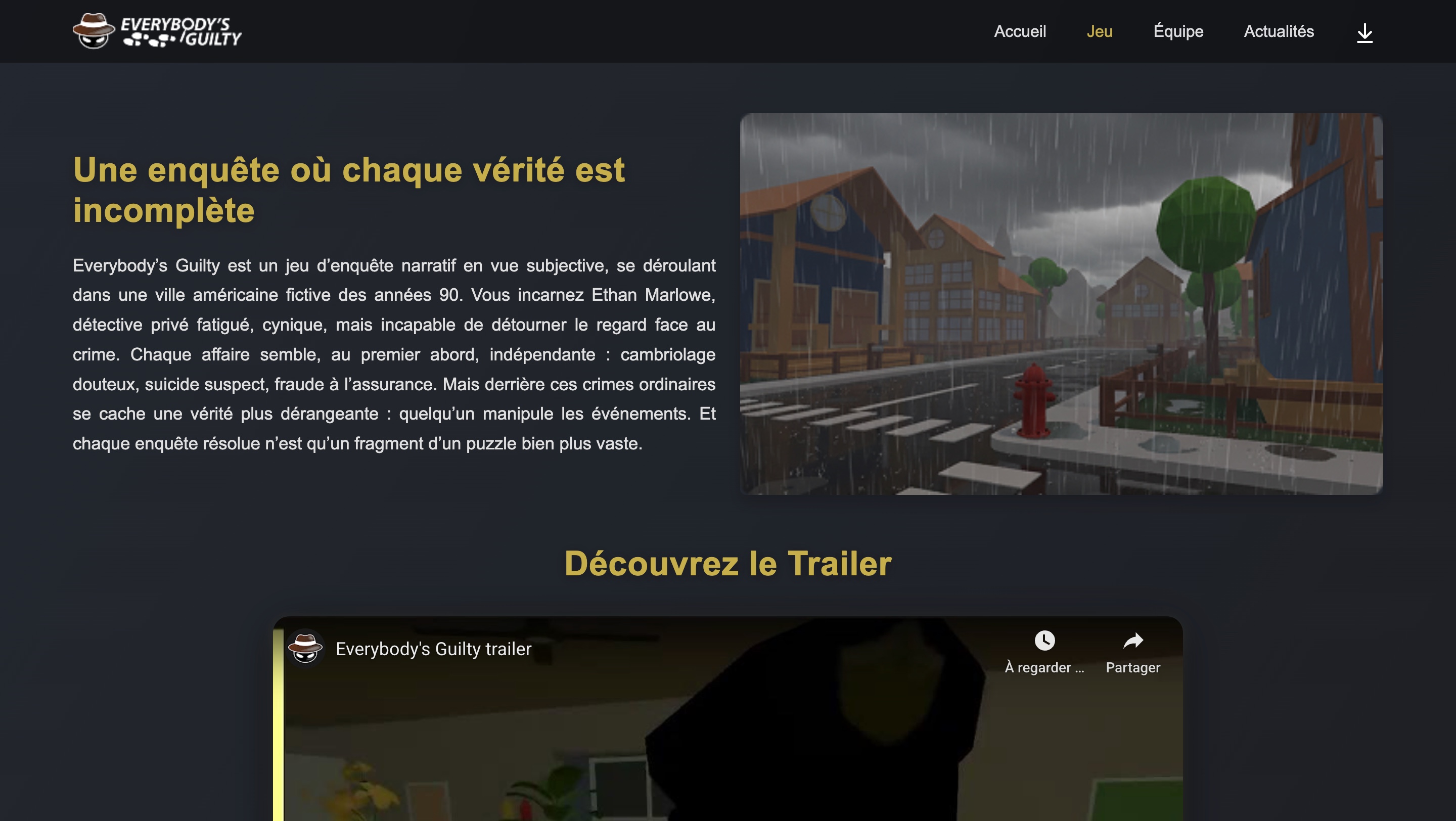 Aperçu de la page d'accueil avec la barre de navigation